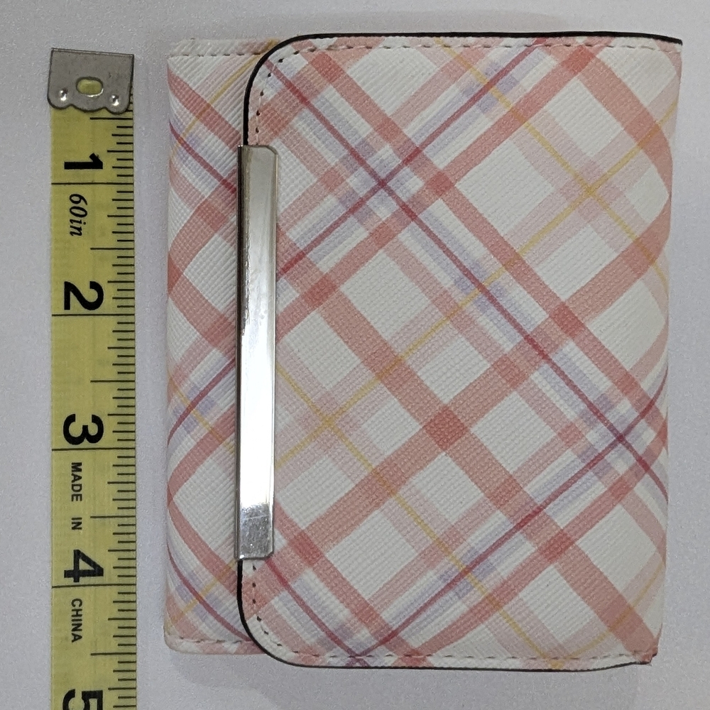 Plaid Trifold Wallet Pink Peach Purple